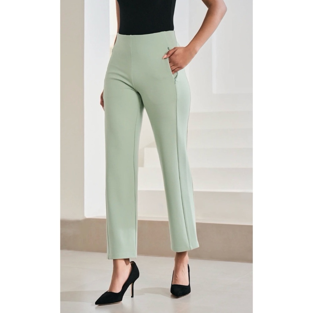 Betabrand Pale Green Cropped Straight-Leg Pants